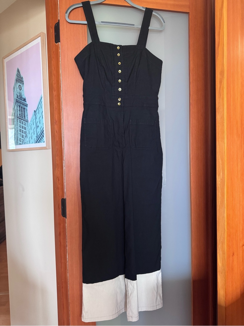Maeve Black Wide-Leg Colorblock Jumpsuit with White Hem